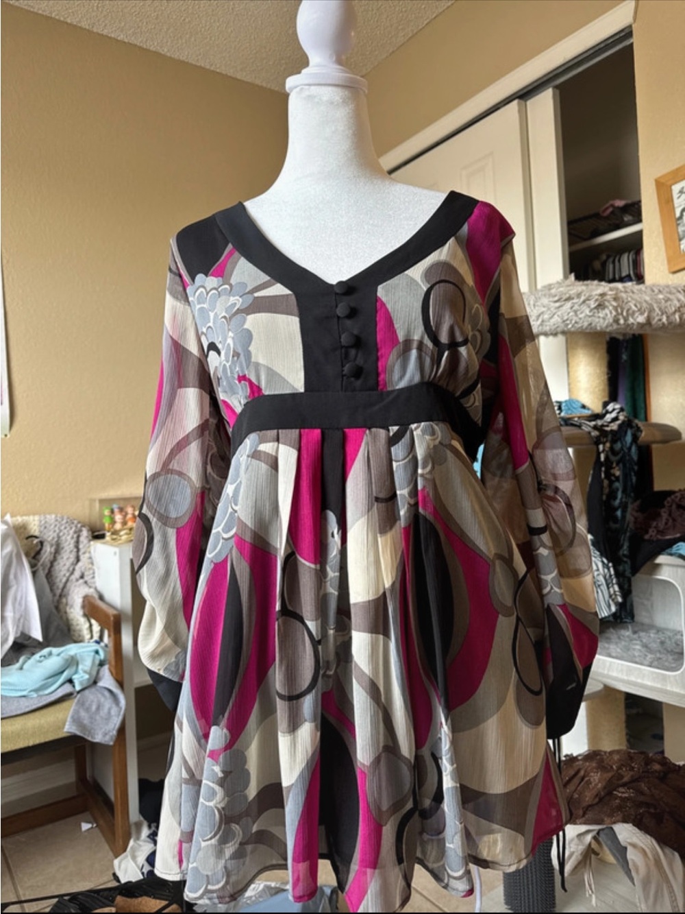 Elle Girls' Fuchsia, Black & Gray Floral Empire-Waist Dress